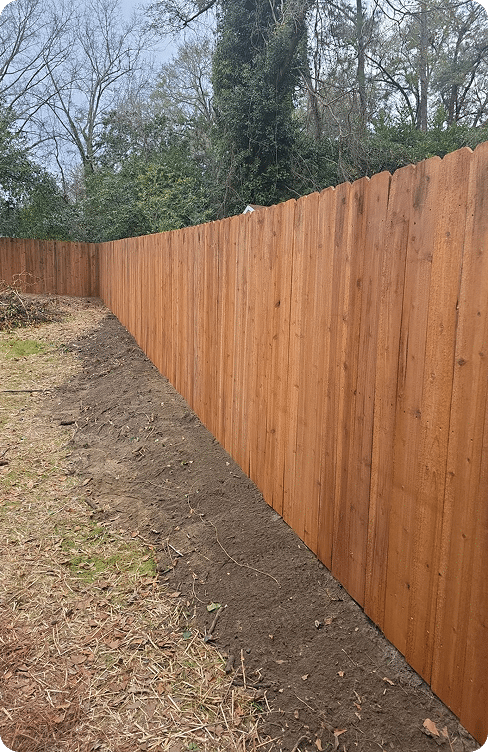 Wooden fence along a cleared area